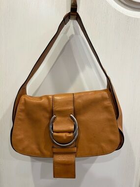 Prada Cognac Leather Hobo with Silver Ring Detail